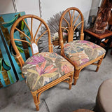 pair rattan floral chairs