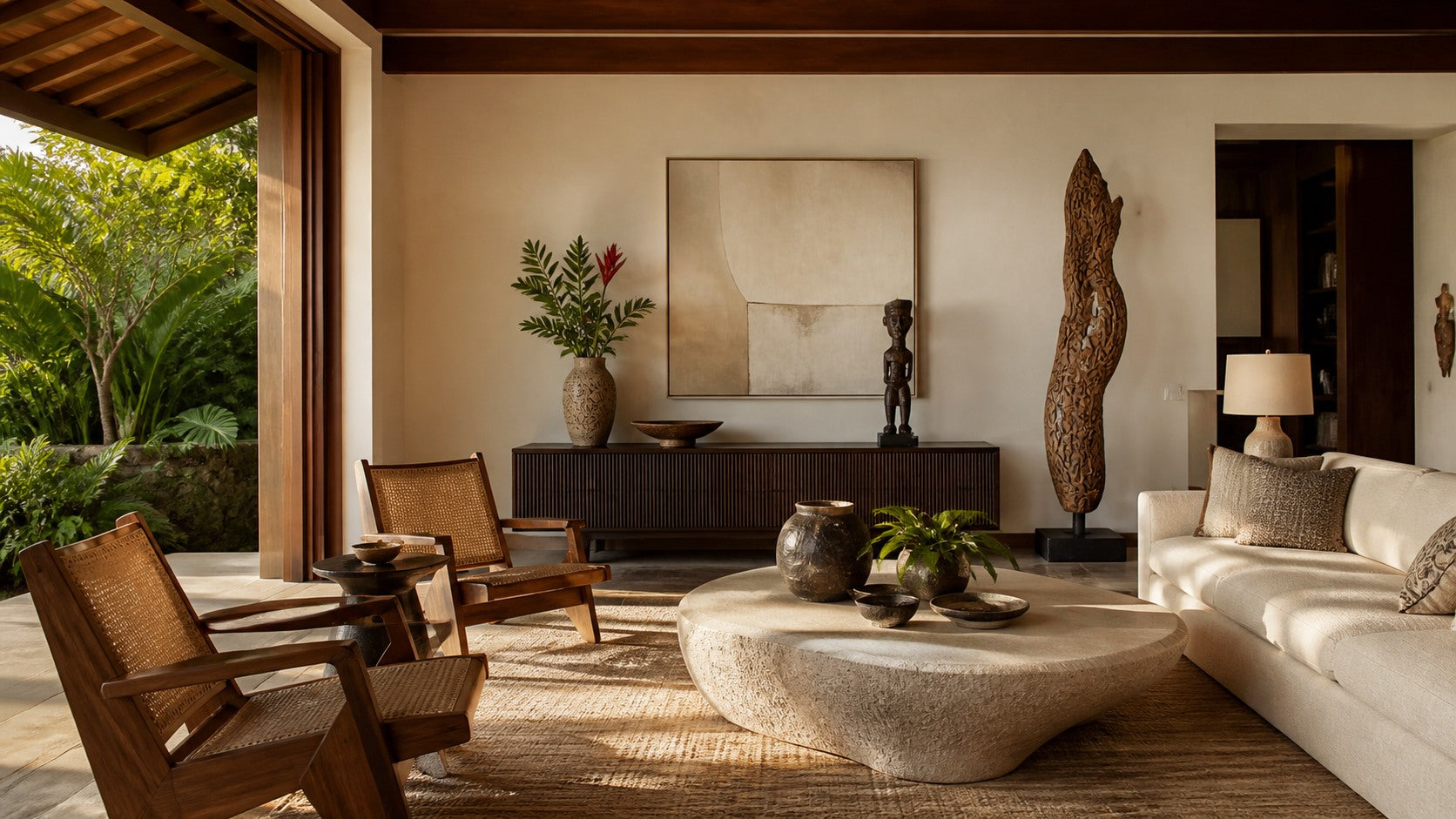 A curated island interior featuring distinctive furniture, art and decor