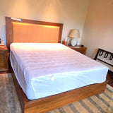 Solid Wood King Platform Bed Frame with Upholstered Headboard