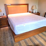 Solid Wood King Platform Bed Frame with Upholstered Headboard
