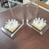Lucite & Clear Quartz Crystal Bookends - Pair