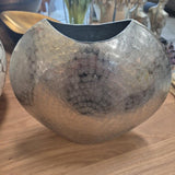 Hammered Silver Disc-Shaped Sculptural Vase