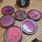Pink Agate-Style Coasters & Wooden Holder - Set of Six
