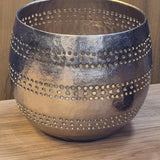 Antiqued Silver Perforated Metal Candleholder