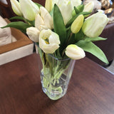 Faux White Tulip Arrangement in Clear Glass Vase