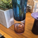 Two-Tone Teal & Rose Tall Cylinder Art Glass Vase