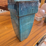 Tall Turquoise & Charcoal Glazed Square Vase