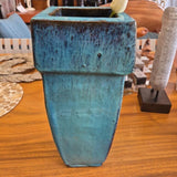 Tall Turquoise & Charcoal Glazed Square Vase