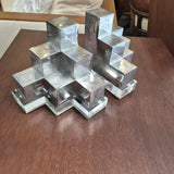 Silver Geometric Stepped Bookends on Acrylic - Pair