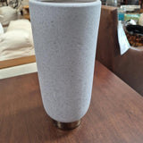 Tall Speckled Gray Vase with Bronze-Tone Foot