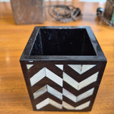 Black and Ivory Chevron-Inlay Square Container
