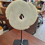 Pale Celadon Carved Stone Disc on Black Stand