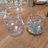 Clear Glass Globe Vases with Square Mouths - Pair