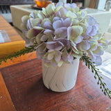 Faux Hydrangea Arrangement in Marble-Look Vase