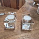 Small Clear Block Tealight Holders - Pair