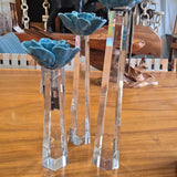 Turquoise Flower Candleholders on Clear Columns - Set of 3