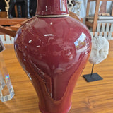 Large Burgundy Glazed Lidded Temple Jar