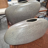Mottled Gray and Cream Ceramic Vases - Pair
