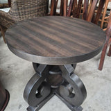 Round Scroll-Base Wood Accent Table