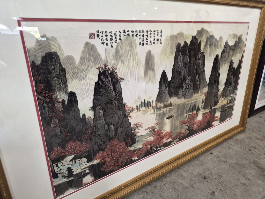 Chinese River Landscape Embroidered Textile