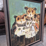 1968 Owl Group Original Oil Painting