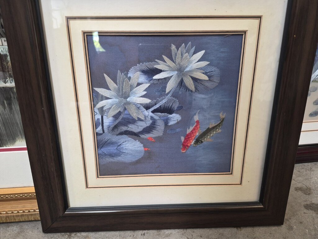 Koi and Water Lilies Embroidered Textile