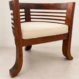 Teak Slat-Back Armchair with Cream Cushion
