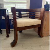 Teak Slat-Back Armchair with Cream Cushion