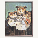 1968 Owl Group Original Oil Painting — cropped and straightened original photograph; full frame shown in additional photos