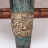Pair Green Marble and Brass Table Lamp Asian Dragon Motif