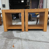 Modern Wood Cube w/ Glass Top Pair