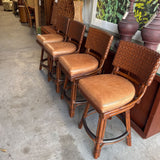 (4) Palecek Woven Rattan Barstools (Counter Height)