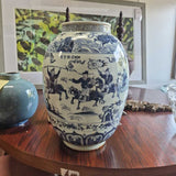 Blue & White Vase w/ Waves and Clouds