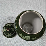 Green Ceramic Jar White Cherry Blossoms