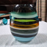 Reinforced Glass Bowl w/ Layered Green, Teal, and White Glass Bands