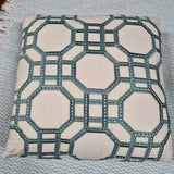 Teal & Sea Foam Green Embroidered Trellis Pillow