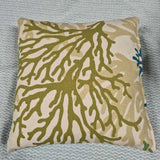 Aqua, Teal, Olive Green Coral Lumbar Pillow