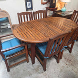 Coastal Teak Outdoor Dinning Set W/ 6 Chairs