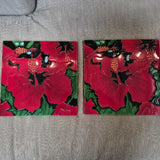 Ceramic Tropical Red Ginger Tiles Set Of 4