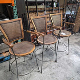 Set Of 3 Wood Wicker & Metal Bar Chairs