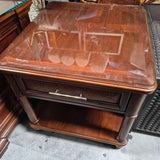 Brown Wooden Nightstand with Glass Top