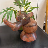 Wooden Elephant Figurine with Shell