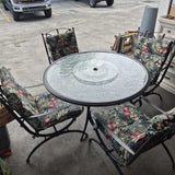 Glass Top Patio Table Metal Frame & 4 Swivel Chairs