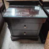 Pair Of Dark Finish Nightstands With Glass Top