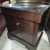 Pair Of Dark Finish Nightstands With Glass Top