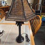 Pair Of Tropical Palm Style Table Lamps With Woven Shades