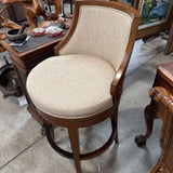 Wooden Bar Stool with Beige Upholstery