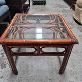 Vintage Glass Top Rattan Side Table