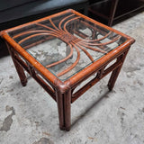 Vintage Glass Top Rattan Side Table
