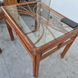 Rattan Glass Top Side Table